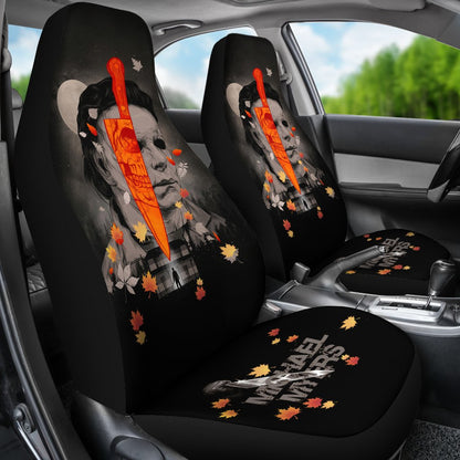 Horror Movie Car Seat Covers | Michael Myers Skull Maple Leaf Falling Seat Covers Ci090721