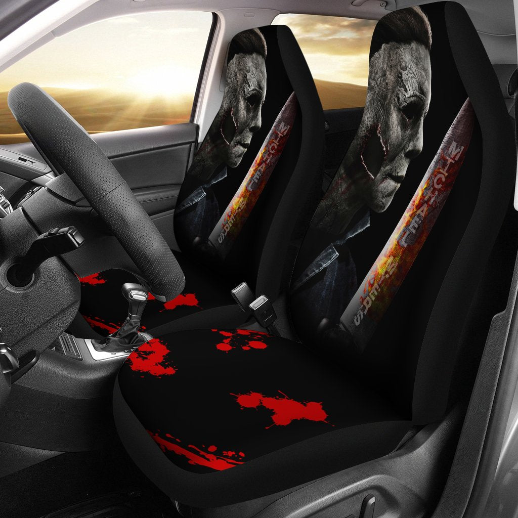 Horror Movie Car Seat Covers | Michael Myers Stone Face With Knife Seat Covers Ci090721