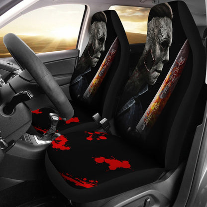 Horror Movie Car Seat Covers | Michael Myers Stone Face With Knife Seat Covers Ci090721