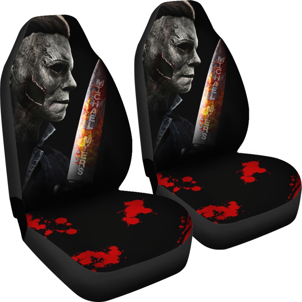 Horror Movie Car Seat Covers | Michael Myers Stone Face With Knife Seat Covers Ci090721