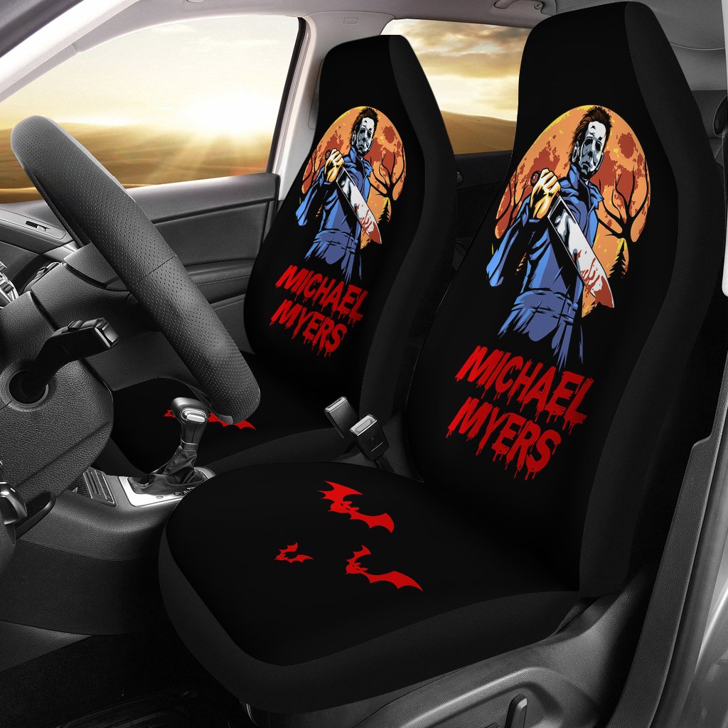 Horror Movie Car Seat Covers | Michael Myers Yellow Moon Night Seat Covers Ci090221