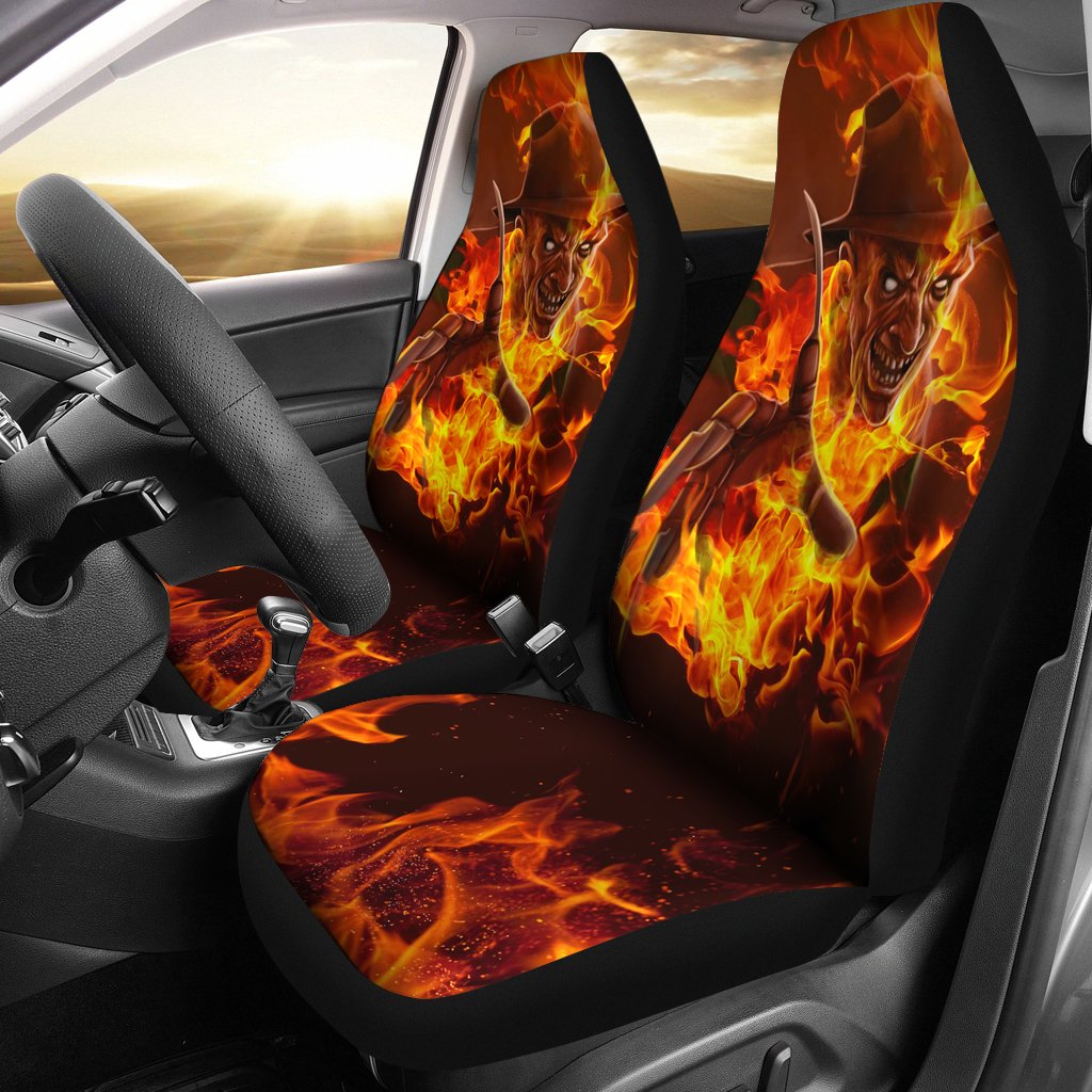 Horror Movie Car Seat Covers | Scary Freddy Krueger Flaming In Fire Seat Covers Ci083021