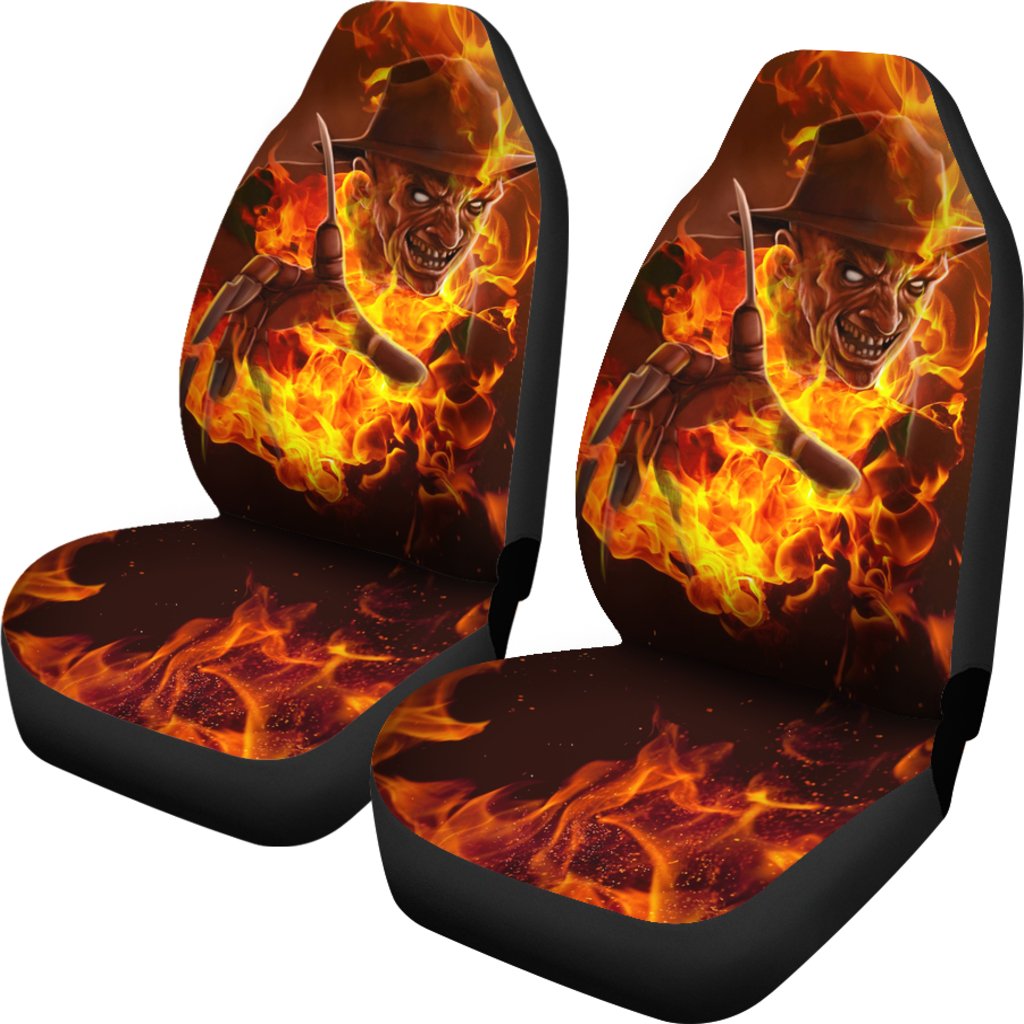 Horror Movie Car Seat Covers | Scary Freddy Krueger Flaming In Fire Seat Covers Ci083021