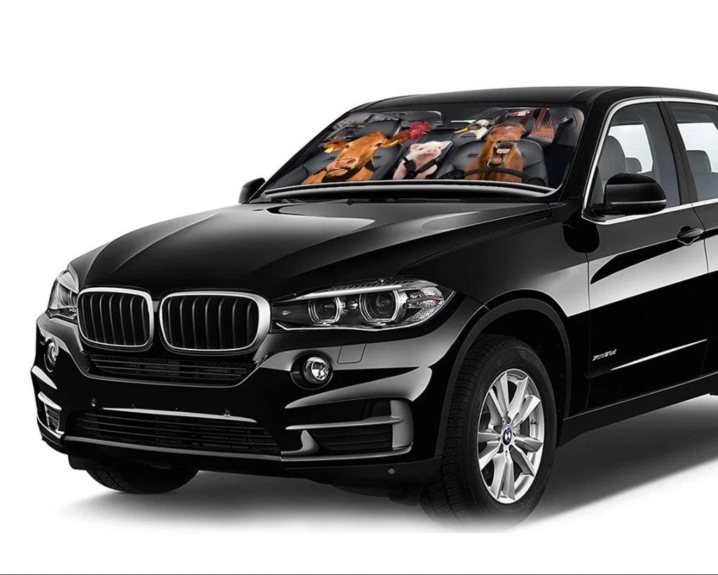 Horse Chicken Cow Pig Family Car Auto Sunshades