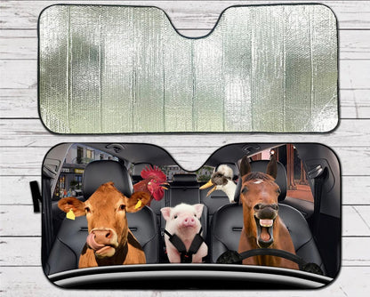 Horse Chicken Cow Pig Family Car Auto Sunshades