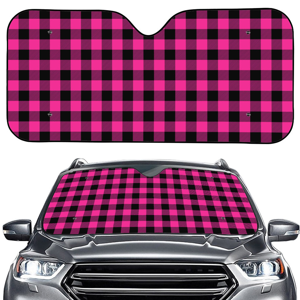 Hot Pink And Black Buffalo Check Print Car Windshield Sun Shade