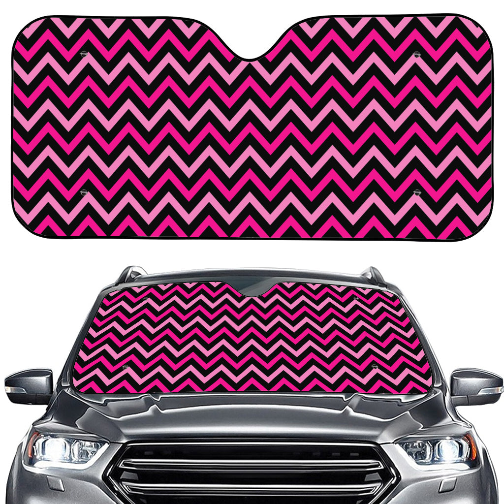 Hot Pink And Black Chevron Pattern Print Car Windshield Sun Shade
