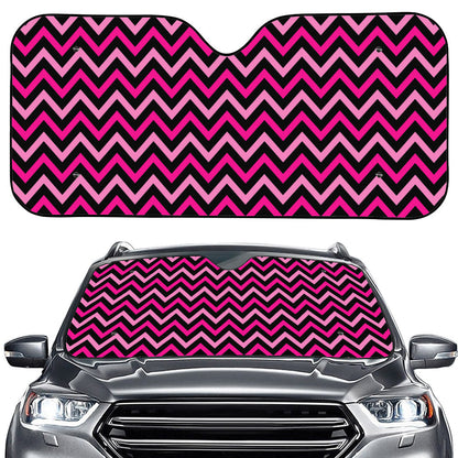 Hot Pink And Black Chevron Pattern Print Car Windshield Sun Shade