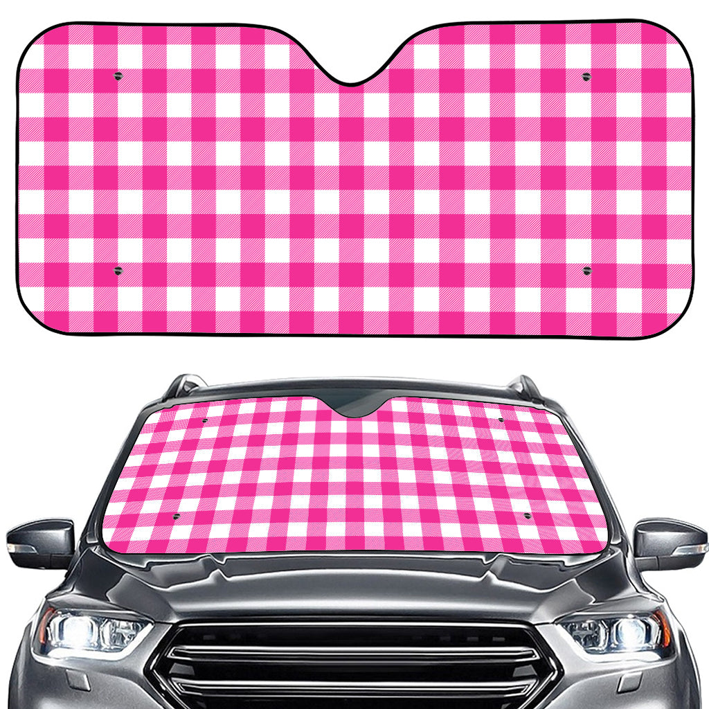 Hot Pink And White Buffalo Check Print Car Windshield Sun Shade