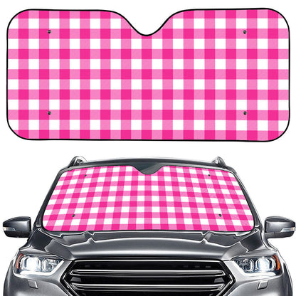 Hot Pink And White Buffalo Check Print Car Windshield Sun Shade