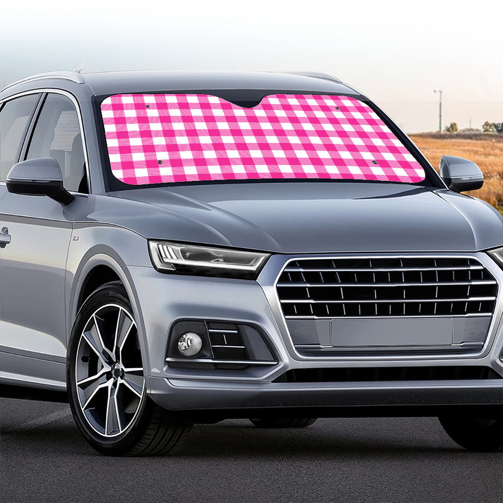 Hot Pink And White Buffalo Check Print Car Windshield Sun Shade