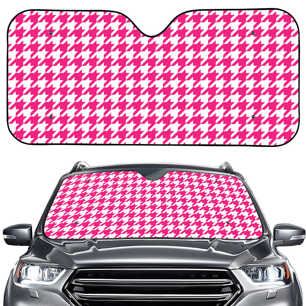 Hot Pink And White Houndstooth Print Car Windshield Sun Shade
