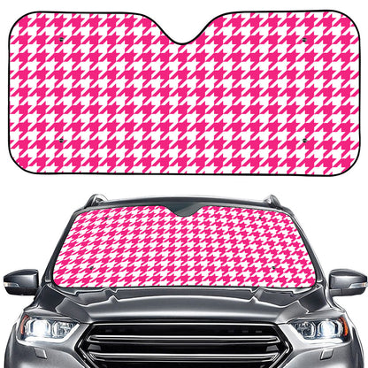 Hot Pink And White Houndstooth Print Car Windshield Sun Shade