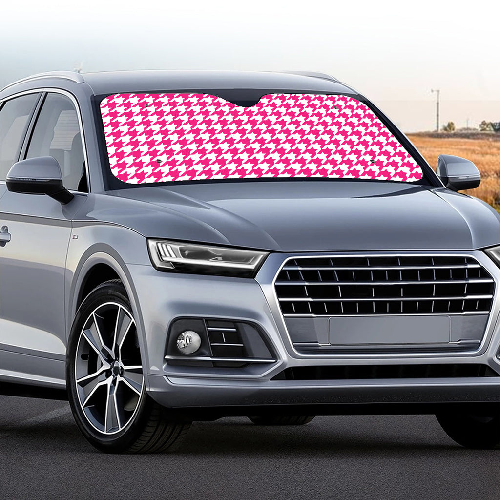 Hot Pink And White Houndstooth Print Car Windshield Sun Shade