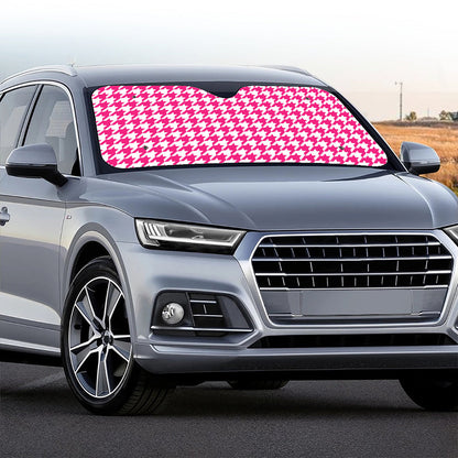 Hot Pink And White Houndstooth Print Car Windshield Sun Shade