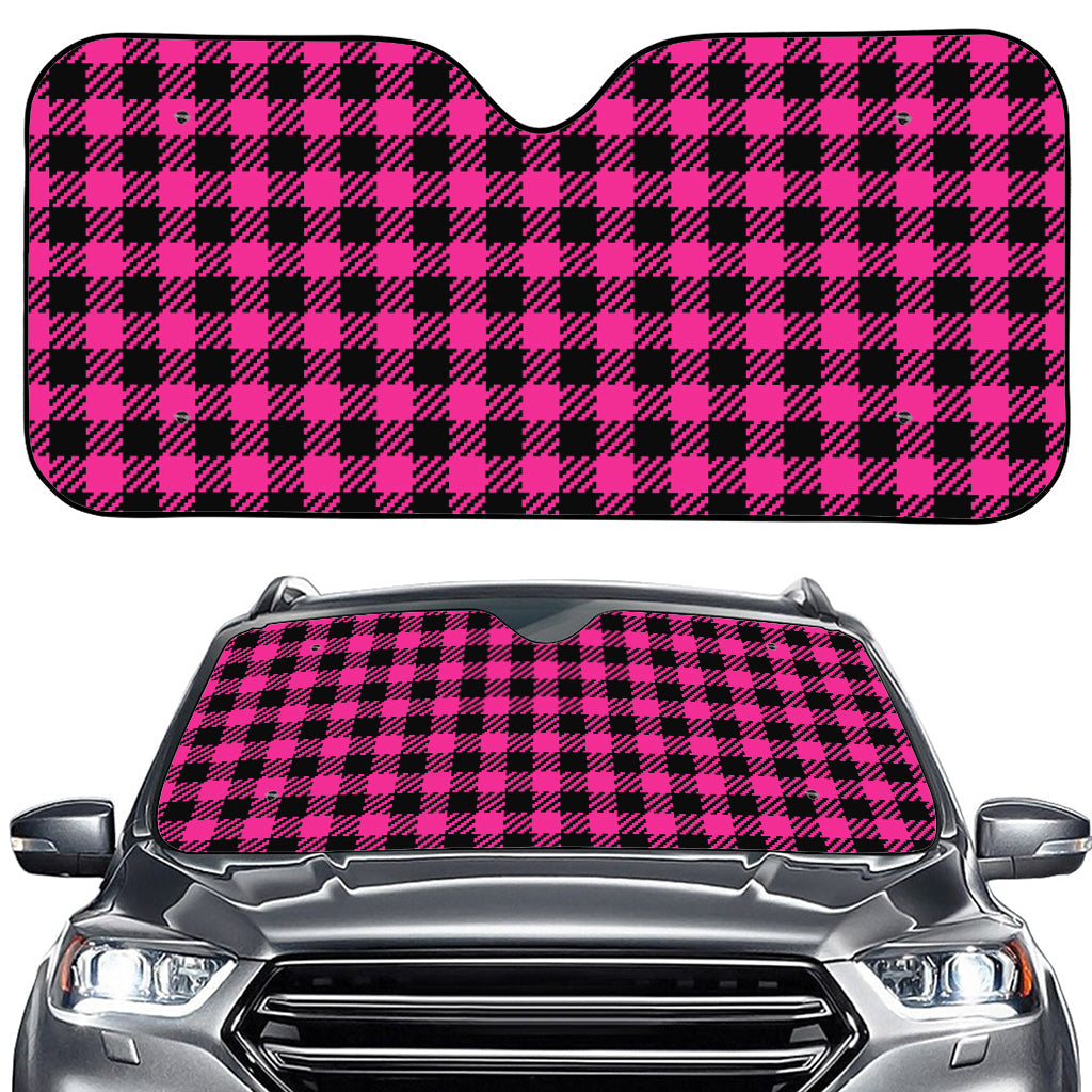 Hot Pink Buffalo Plaid Print Car Windshield Sun Shade