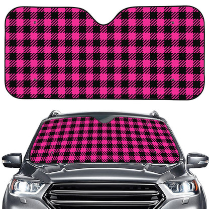 Hot Pink Buffalo Plaid Print Car Windshield Sun Shade