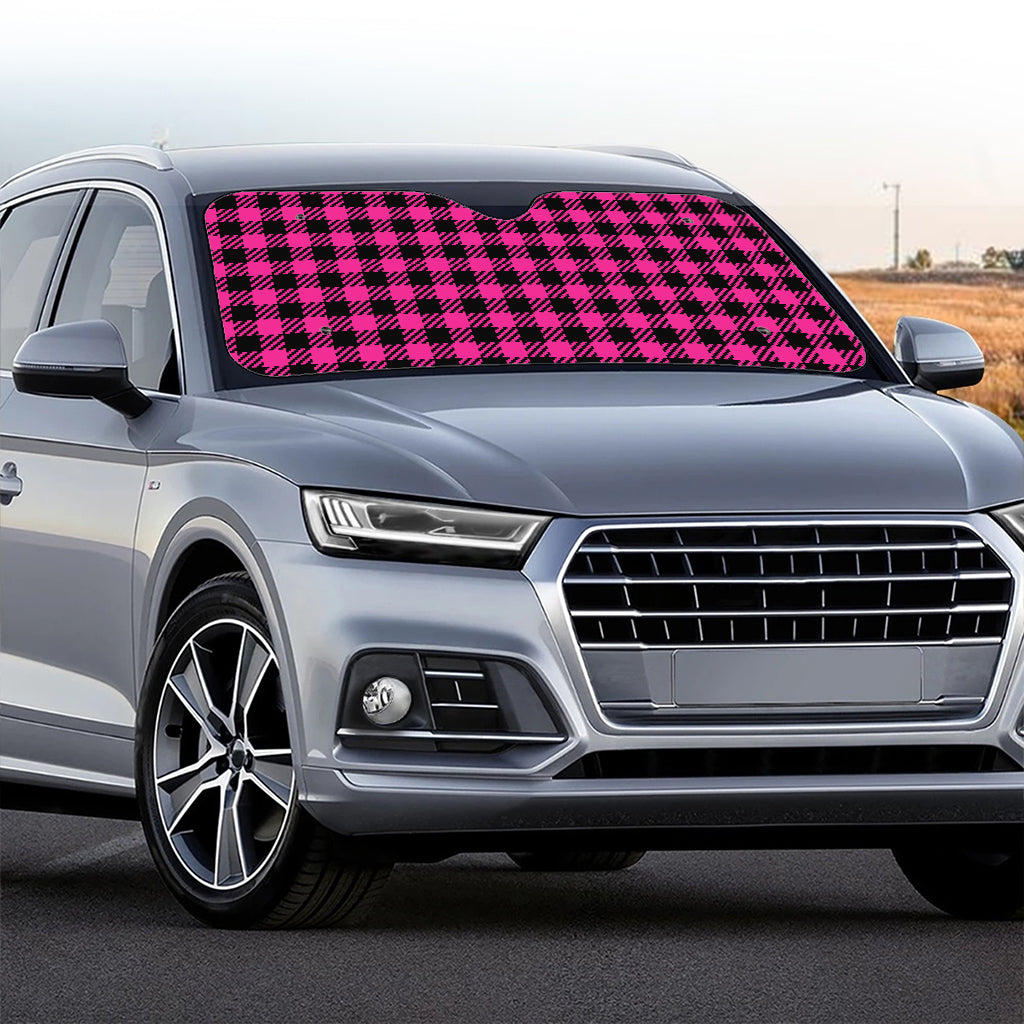 Hot Pink Buffalo Plaid Print Car Windshield Sun Shade