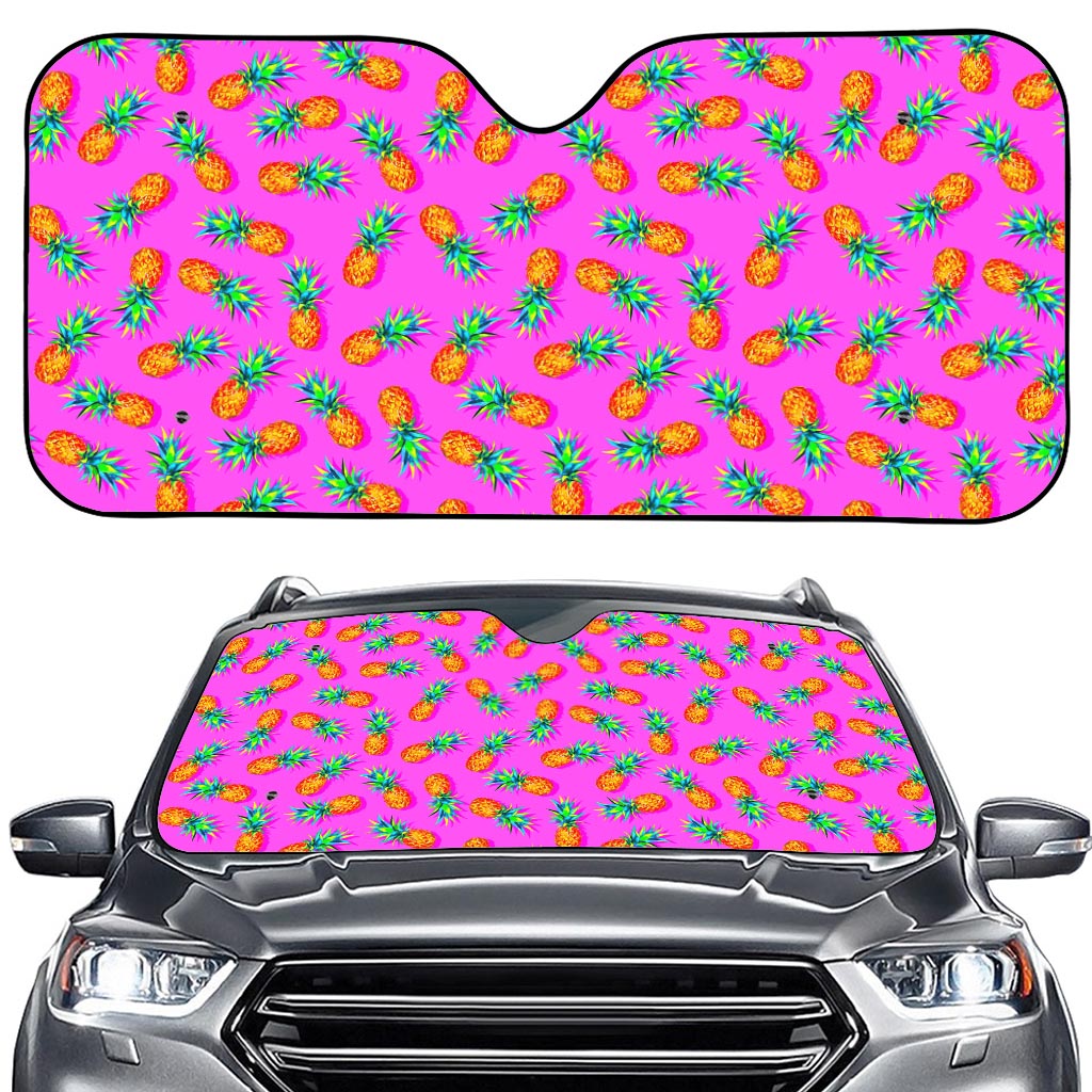 Hot Pink Pineapple Pattern Print Car Windshield Sun Shade