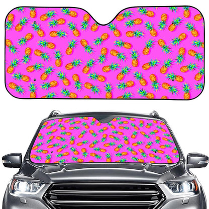 Hot Pink Pineapple Pattern Print Car Windshield Sun Shade