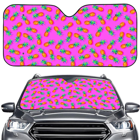 Hot Pink Pineapple Pattern Print Car Windshield Sun Shade