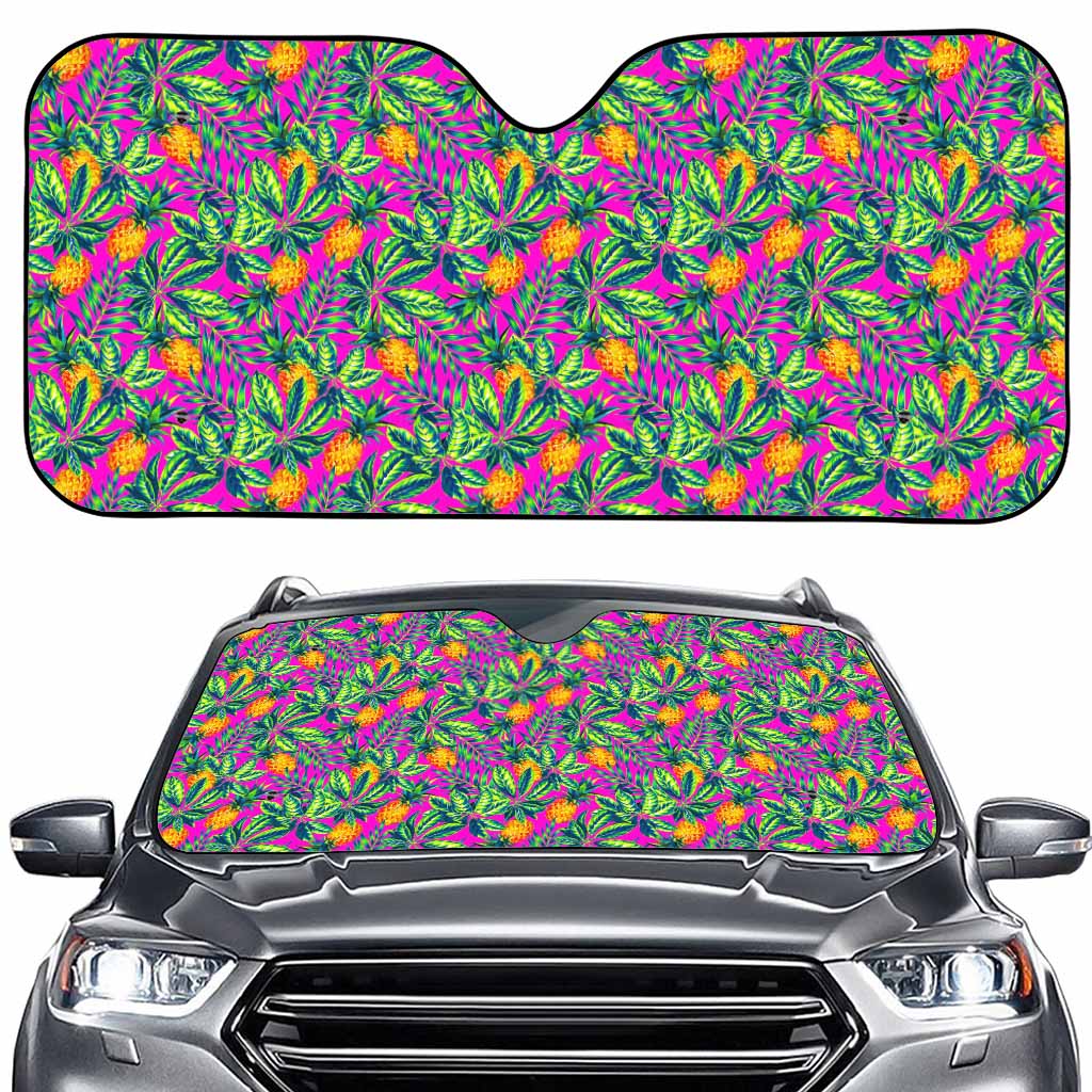 Hot Purple Pineapple Pattern Print Car Windshield Sun Shade