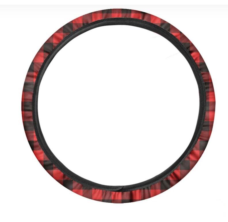 Hot Red Buffalo Plaid Print Car Steering Wheel Cover