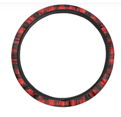 Hot Red Buffalo Plaid Print Car Steering Wheel Cover