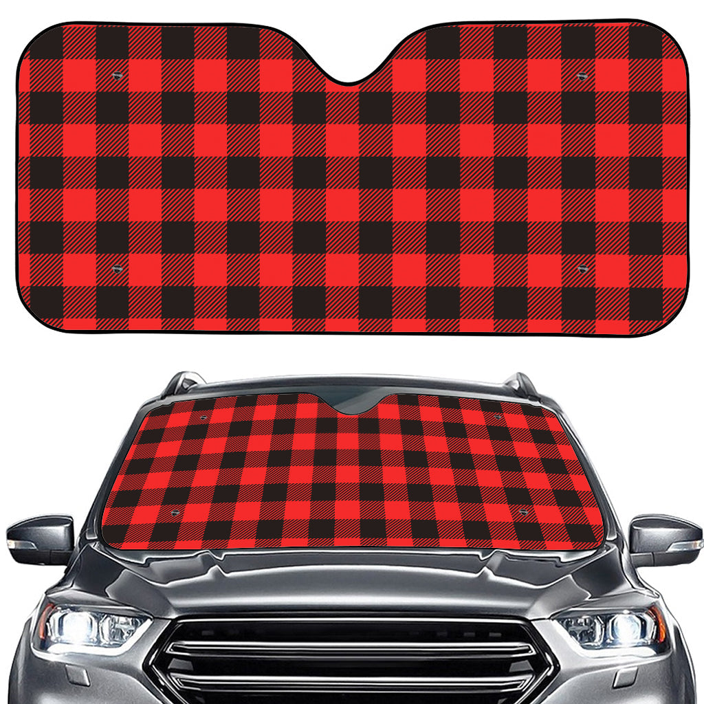 Hot Red Buffalo Plaid Print Car Windshield Sun Shade