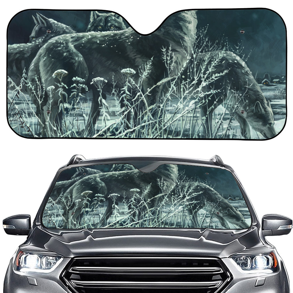 Howling Snowy Wolf Painting Print Car Windshield Sun Shade