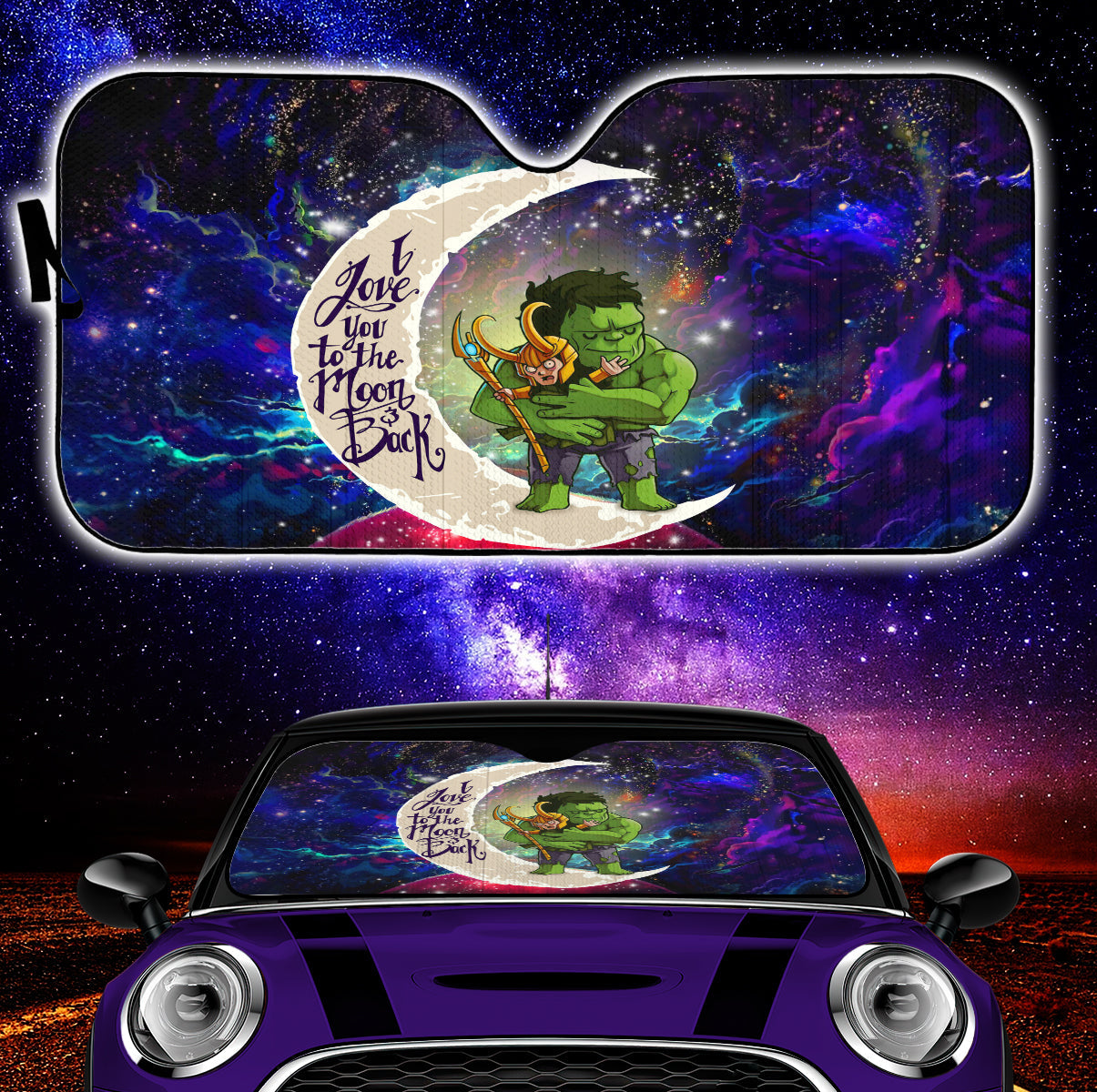 Hulk And Loki Love You To The Moon Galaxy Car Auto Sunshades