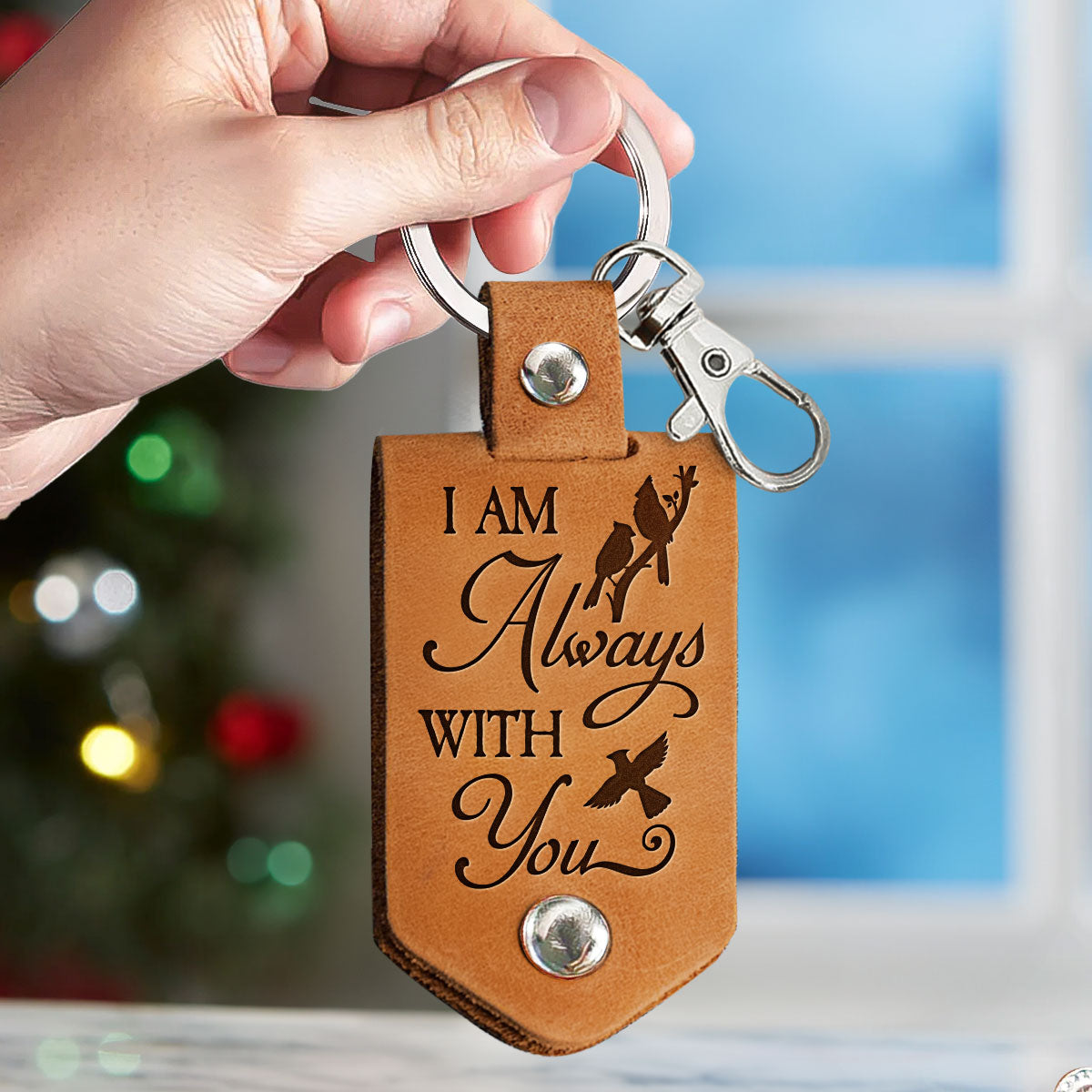 I Am Always With You - Personalized Leather Photo Keychain