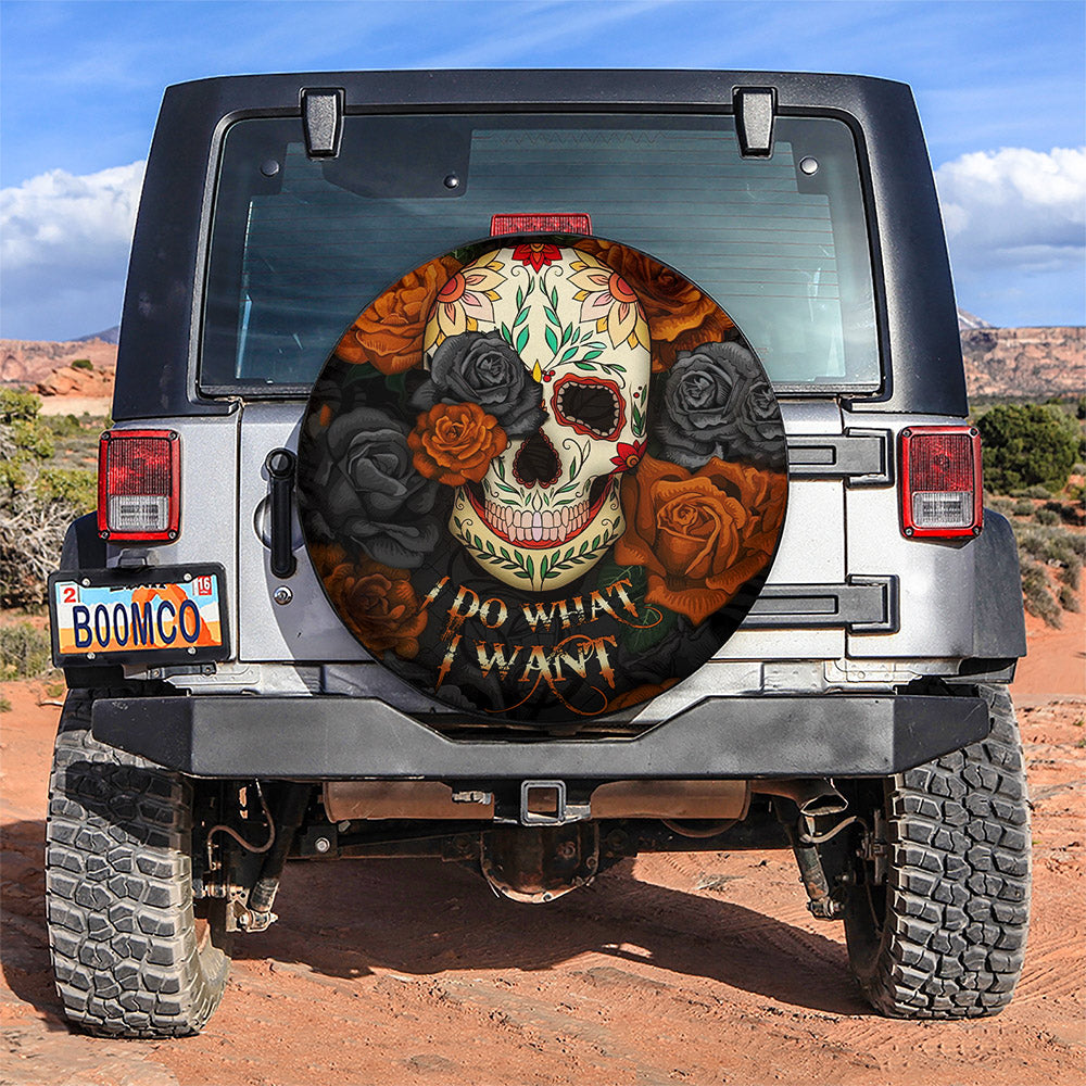 I Do What I Want Skull Roses Mandala Car Spare Tire Cover
