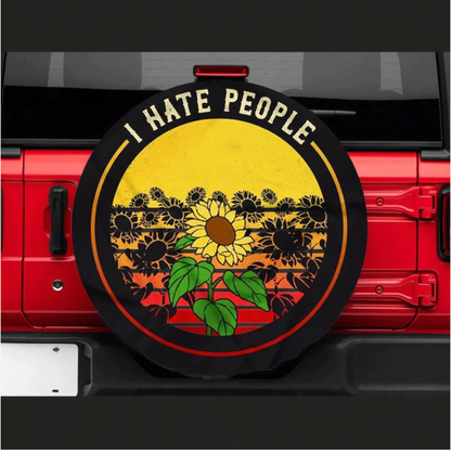 I Hate People Sunflower Retro 70s Style Spare Tire Cover