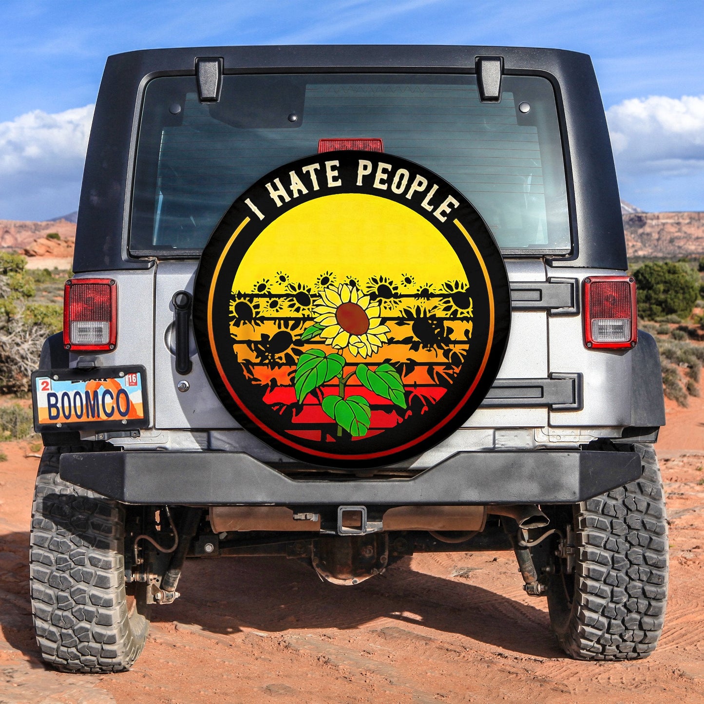 I Hate People Sunflower Retro 70s Style Spare Tire Cover