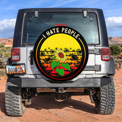 I Hate People Sunflower Retro 70s Style Spare Tire Cover