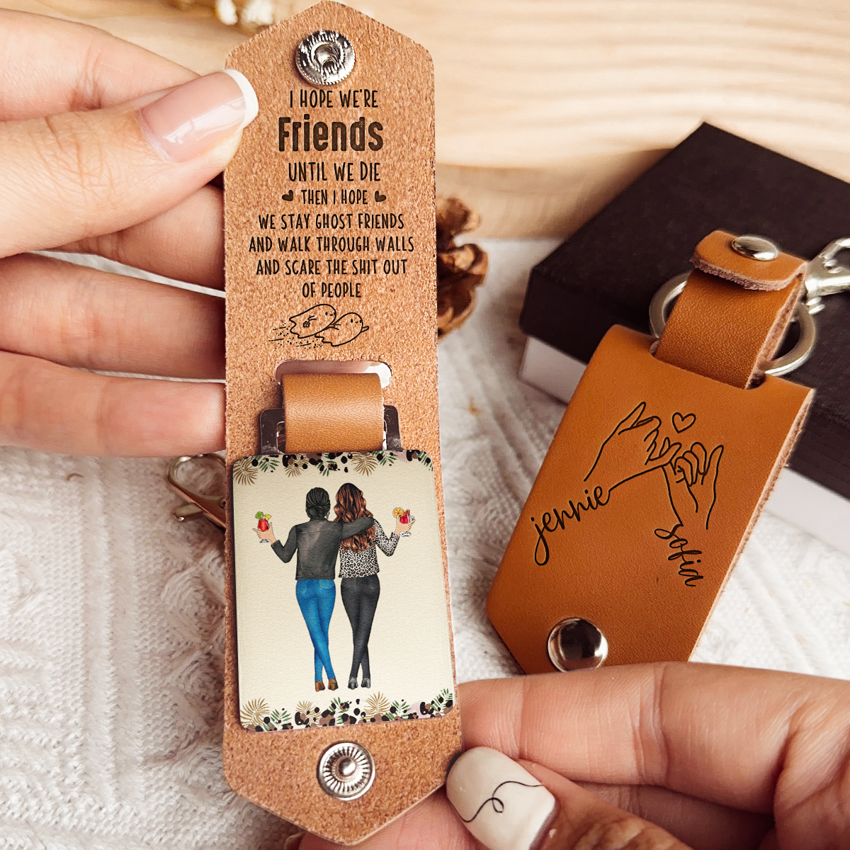 I Hope We Stay Ghost Friends Friendship - Personalized Leather Keychain