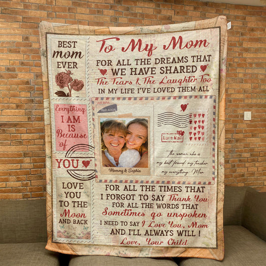 I Love You Mom - Personalized Photo Blanket