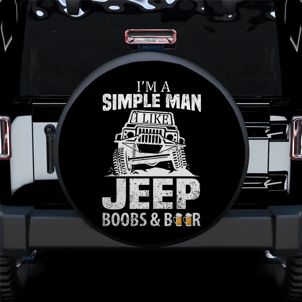 I'm A Simple Man Jeep Boobs And Beer Car Leather Spare Tire Cover - PersonalizedFury