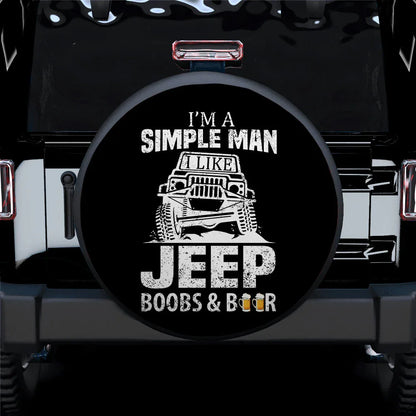 I'm A Simple Man Jeep Boobs And Beer Car Leather Spare Tire Cover - PersonalizedFury