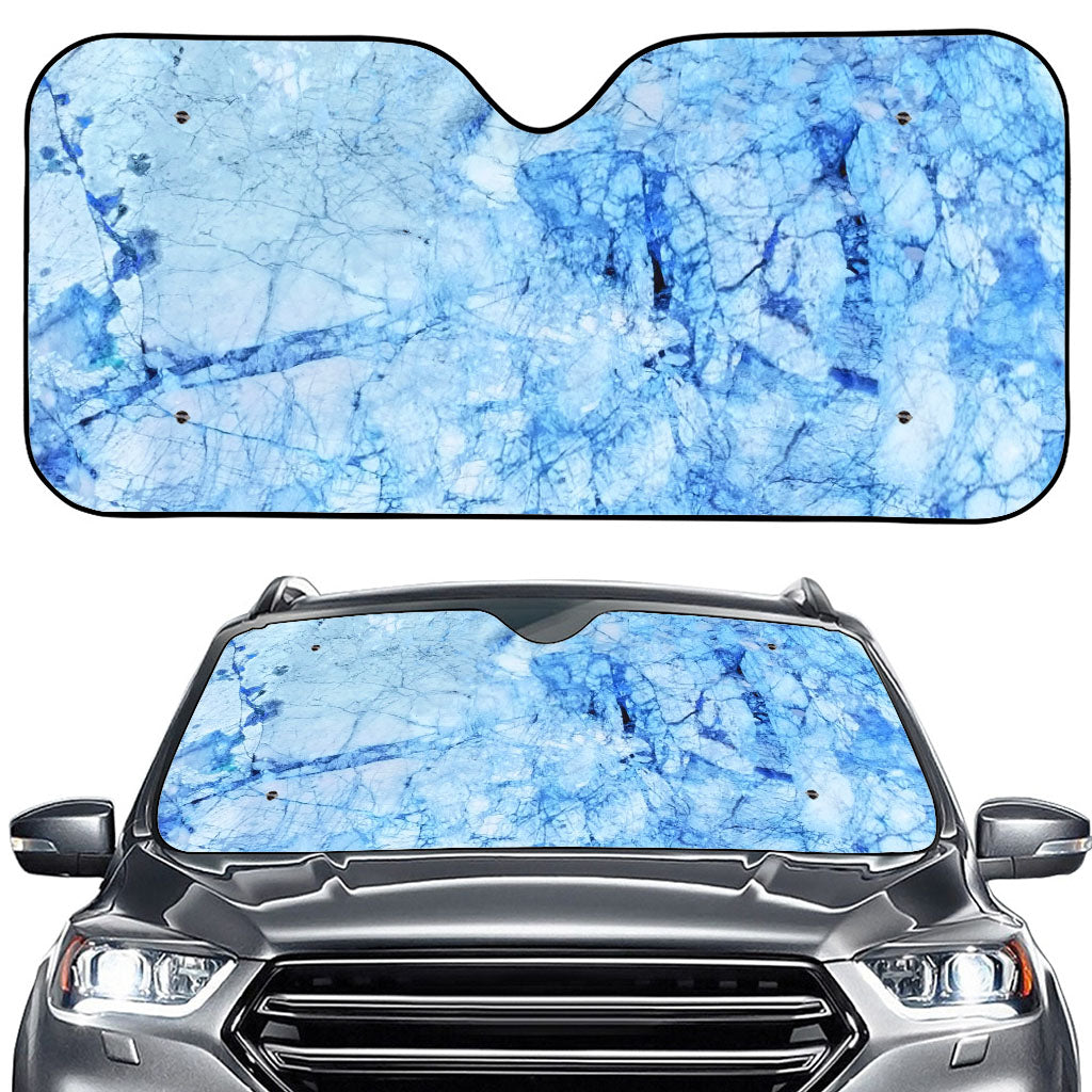 Ice Blue Marble Print Car Windshield Sun Shade