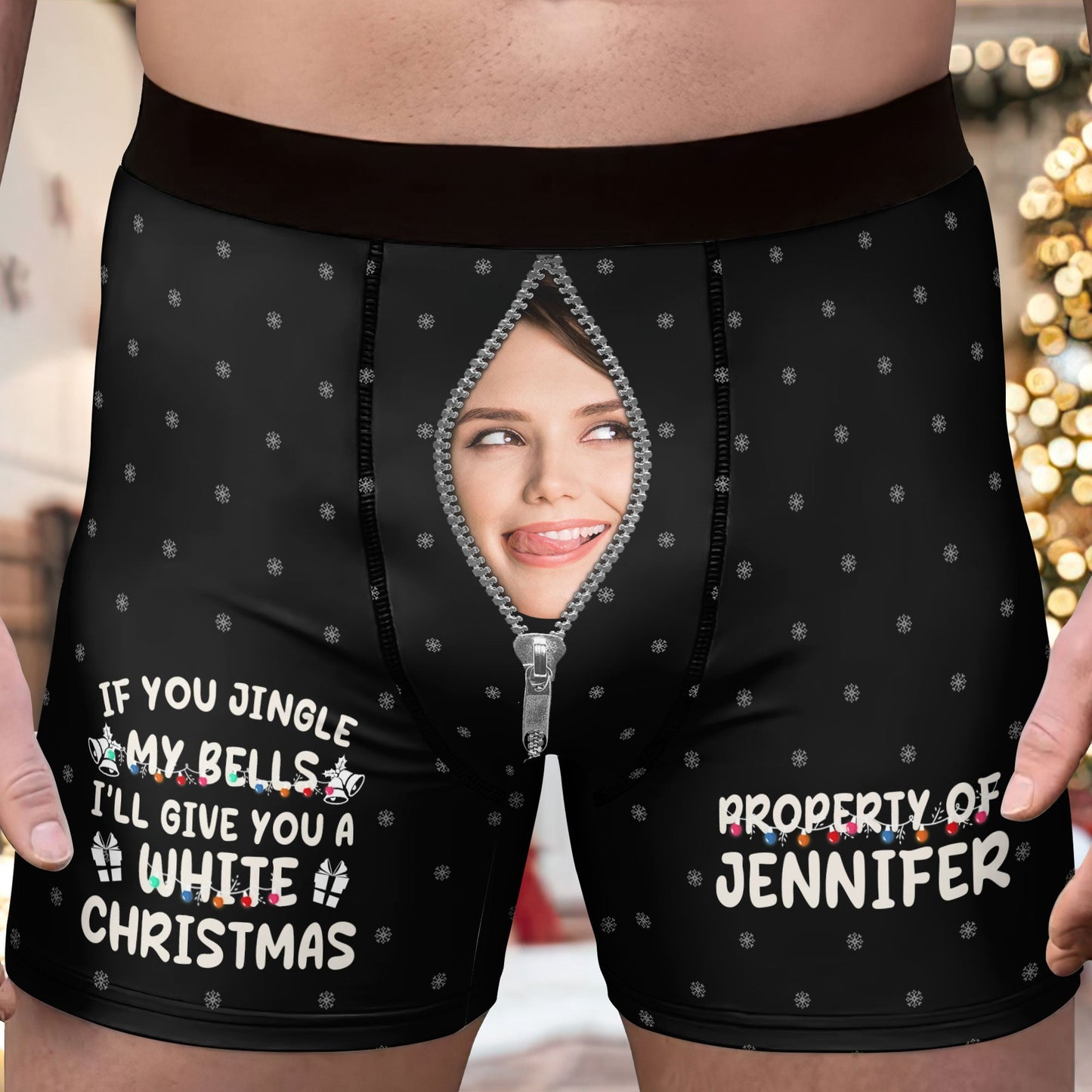 If You Jingle My Bells I Promise You A White Christmas Custom Face - Personalized Photo Men's Boxer Briefs