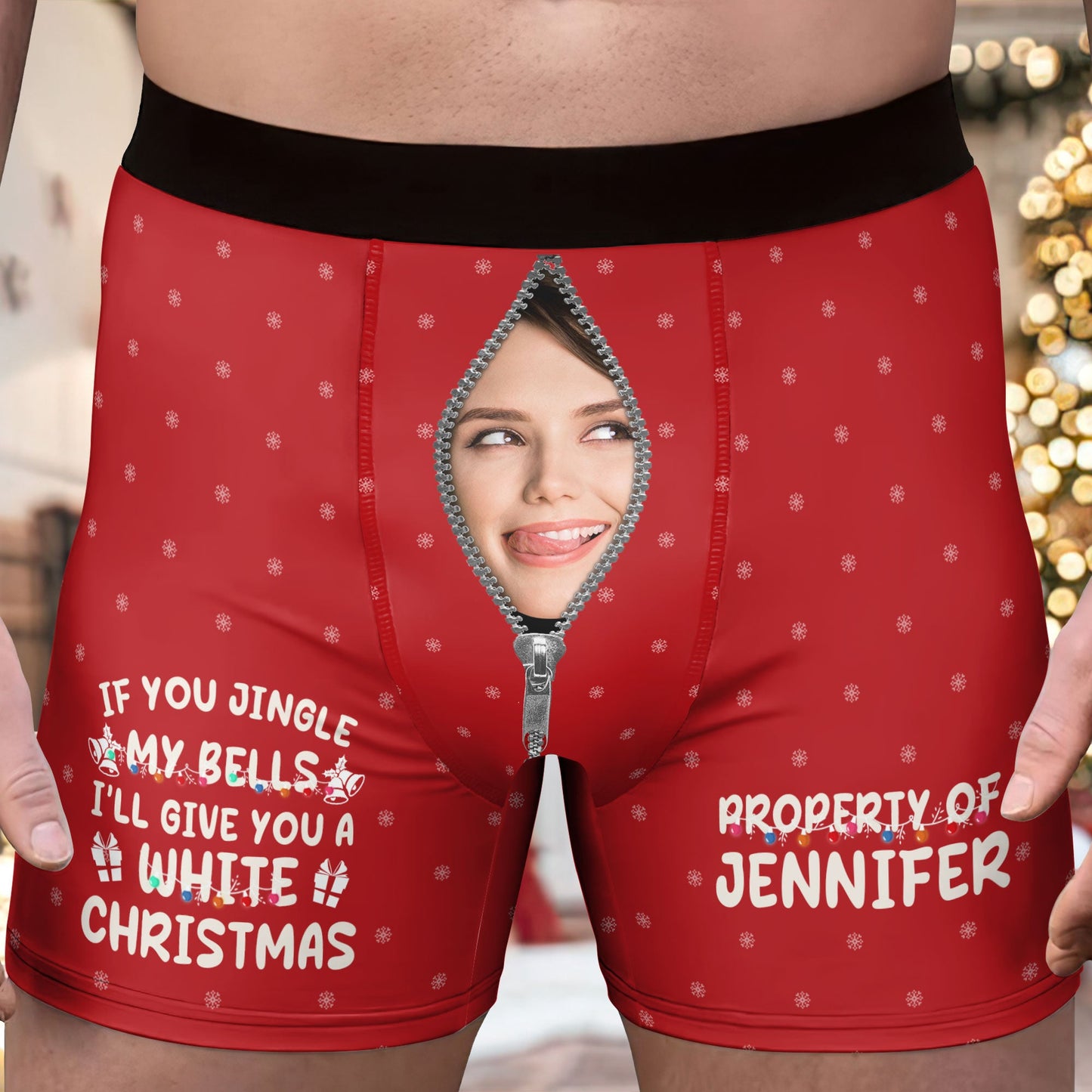 If You Jingle My Bells I Promise You A White Christmas Custom Face - Personalized Photo Men's Boxer Briefs