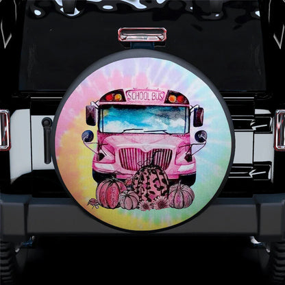 In October We Wear Pink Bus Jeep Car Leather Spare Tire Cover - PersonalizedFury
