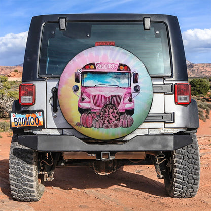 In October We Wear Pink Bus Jeep Car Leather Spare Tire Cover - PersonalizedFury