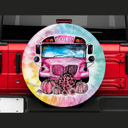 In October We Wear Pink Bus Jeep Car Leather Spare Tire Cover - PersonalizedFury