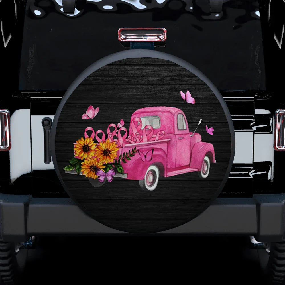 In October We Wear Pink Mini Truck Jeep Car Leather Spare Tire Cover - PersonalizedFury
