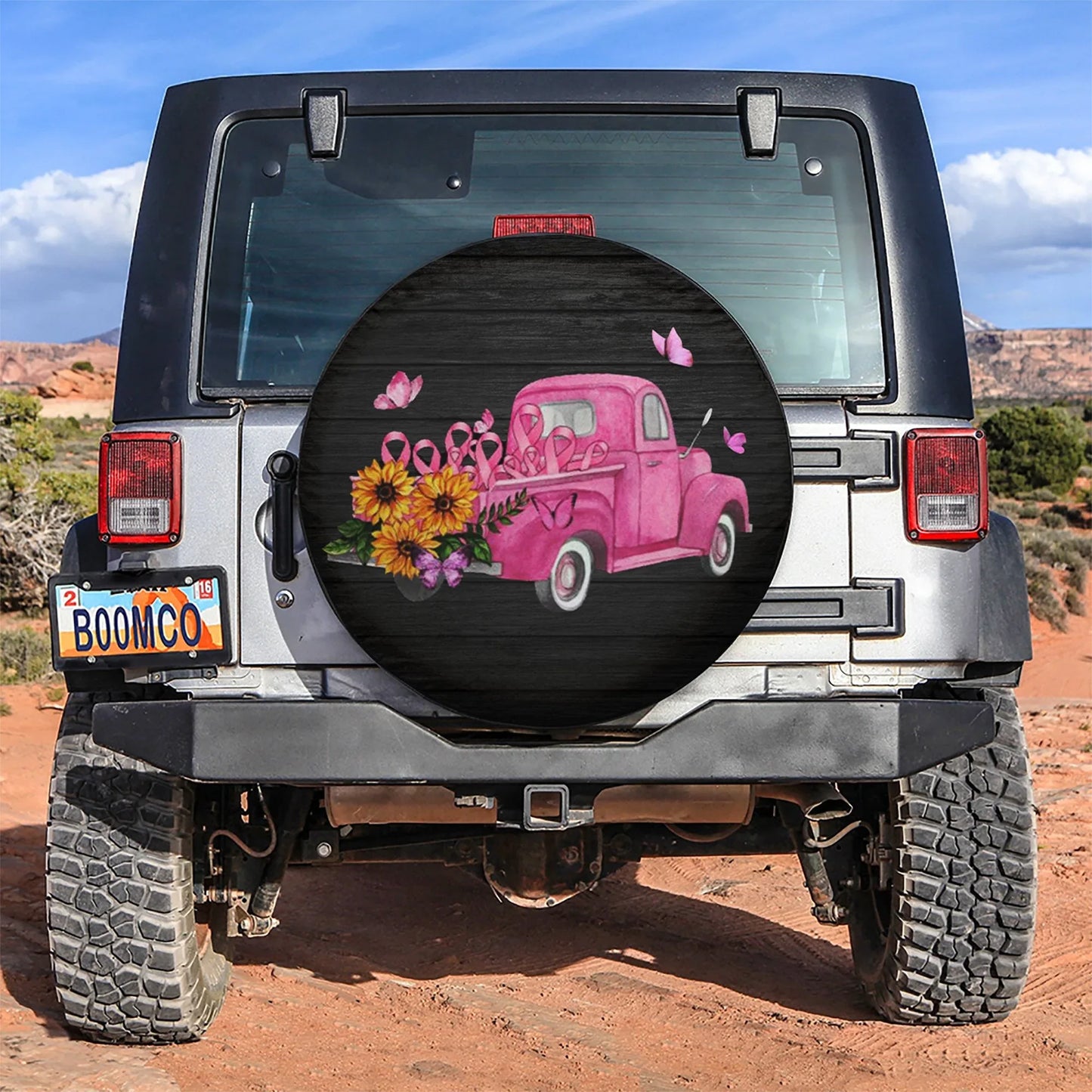 In October We Wear Pink Mini Truck Jeep Car Leather Spare Tire Cover - PersonalizedFury