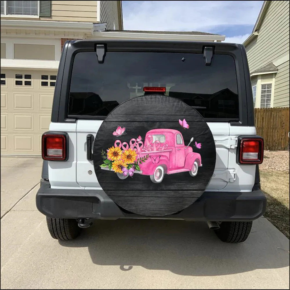 In October We Wear Pink Mini Truck Jeep Car Leather Spare Tire Cover - PersonalizedFury