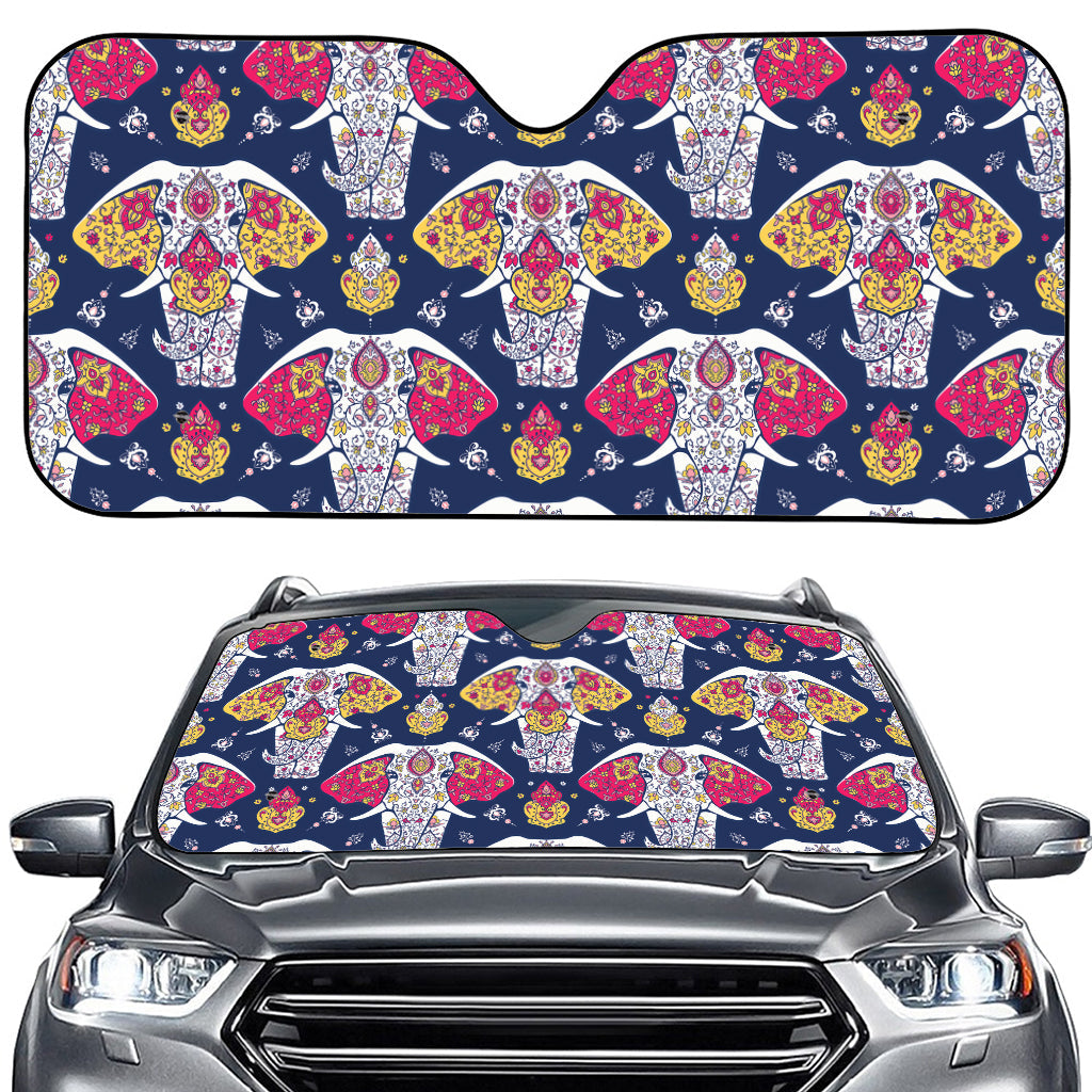 Indian Floral Elephant Pattern Print Car Windshield Sun Shade